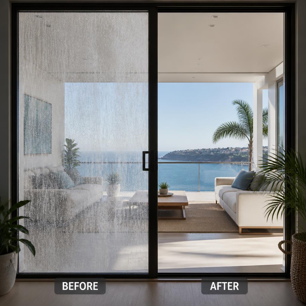 Glass Door glass restoration before and after
